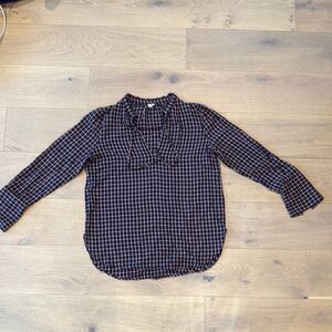 Treasure and Bond Plaid Long Sleeve Blouse